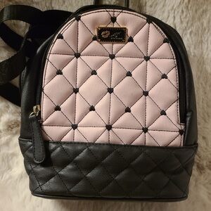 NWOT - BETSEY JOHNSON, PINK/BLACK ‘LUV BETSEY’, QUILTED, MINI BACKPACK